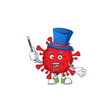 Charming dangerous coronaviruses cartoon design performance as a Magician style
