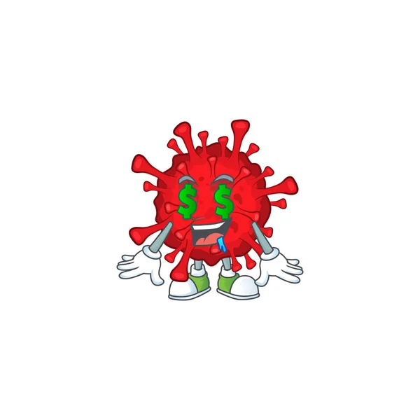 Coronavírus perigoso rico com conceito de caráter mascote olho dinheiro — Vetor de Stock