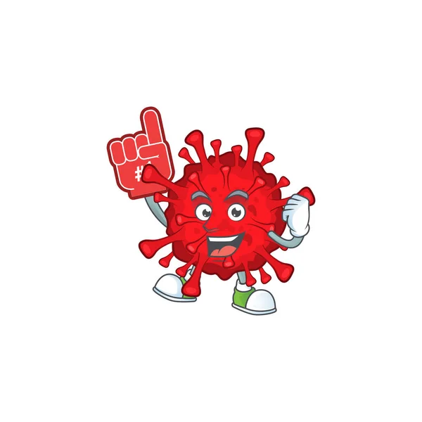 Dangerous coronaviruses presented in cartoon character design with Foam finger — Stock Vector