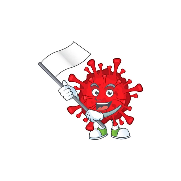 A patriotic dangerous coronaviruses mascot character design holding standing flag — Wektor stockowy
