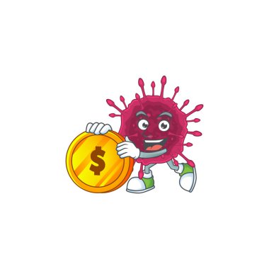 Covid19 'un maskot karakteri bir parmak hareketi gösteriyor.