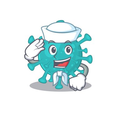 Cute corona zygote virus Sailor cartoon character wearing white hat