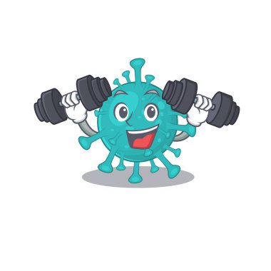 Smiley Fitness exercise corona zygote virus cartoon character raising barbells