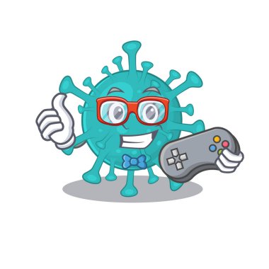 Cool gamer of corona zygote virus mascot design style with controller