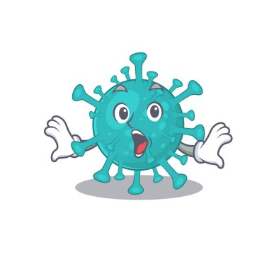 A cartoon character of corona zygote virus making a surprised gesture
