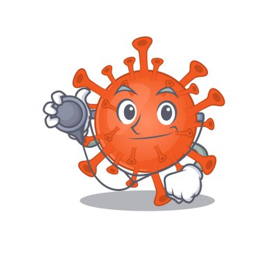An elegant deadly corona virus in a Doctor Cartoon character with tools