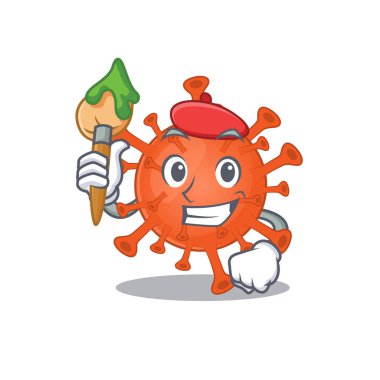 Talented deadly corona virus Artist cartoon character with brush