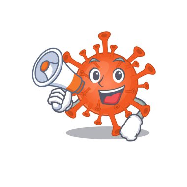 An icon of deadly corona virus holding a megaphone