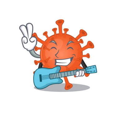 Supper cool deadly corona virus cartoon playing a guitar