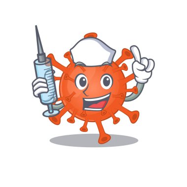 Friendly nurse of deadly corona virus mascot design holding syringe
