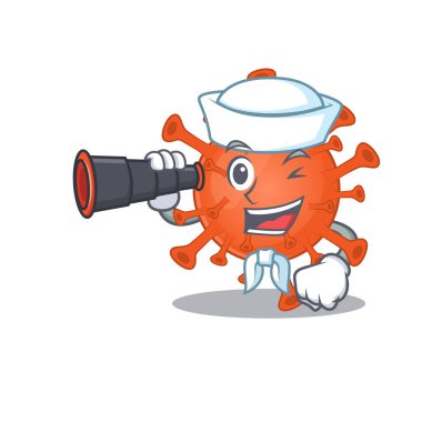 Deadly corona virus in Sailor cartoon character design with binocular