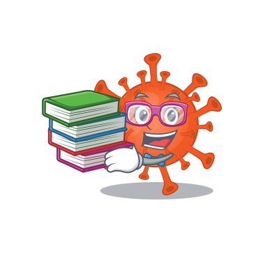 A diligent student in deadly corona virus mascot design with book