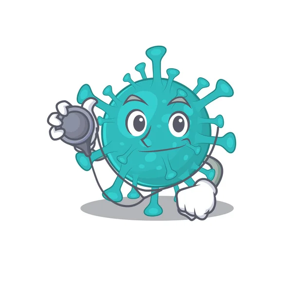 Um vírus zigoto corona elegante em um personagem de desenho animado médico com ferramentas — Vetor de Stock