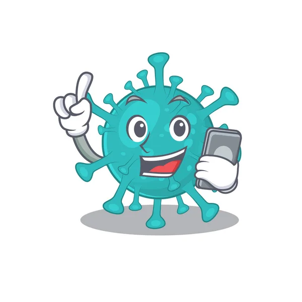 Mascot design of corona zygote virus speaking on phone — ストックベクタ