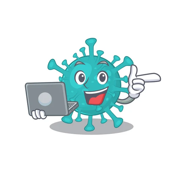 Ікона розумного вірусу корони Zygote, що працює з ноутбуком — стоковий вектор