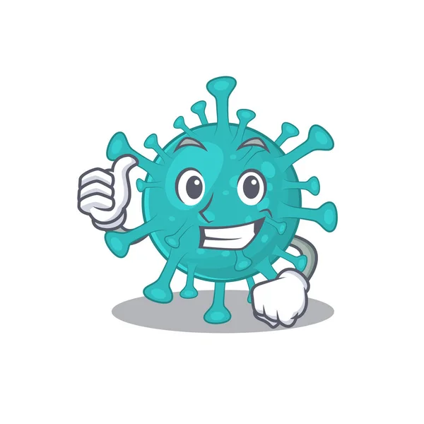 Cool corona cigoto virus de dibujos animados estilo de diseño haciendo Pulgares hasta gesto — Vector de stock