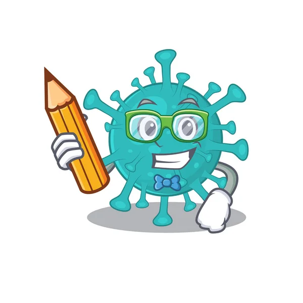 A smart student corona zygote virus character with a pencil and glasses — Stockvektor