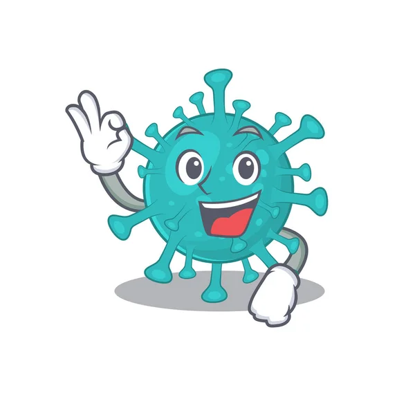 Corona zigote virus cartone animato stile di design del personaggio facendo un gesto Ok — Vettoriale Stock