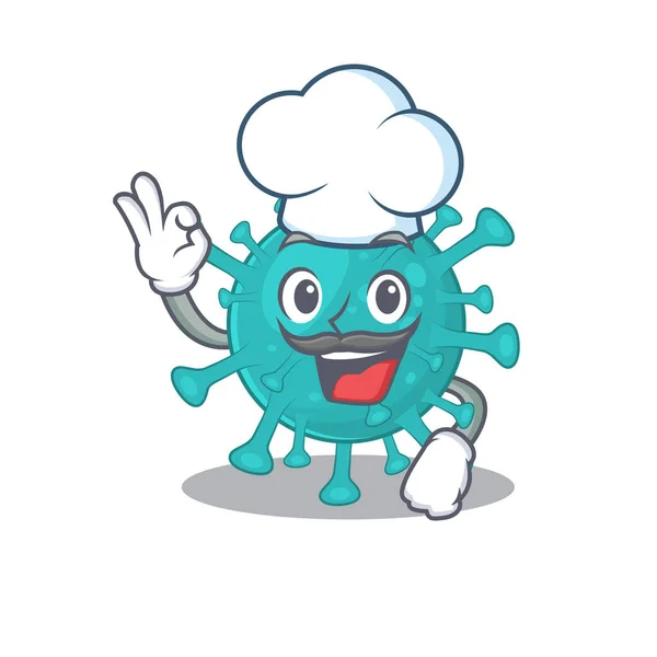 Cute corona zygote virus cartoon character wearing white chef hat — 스톡 벡터