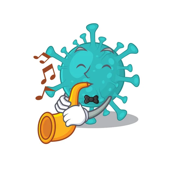 Corona zygote virus cartoon character design playing a trumpet — Stockový vektor