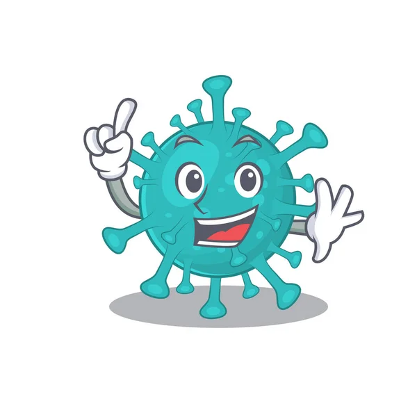Um dedo corona zygote vírus no estilo mascote personagem dos desenhos animados — Vetor de Stock