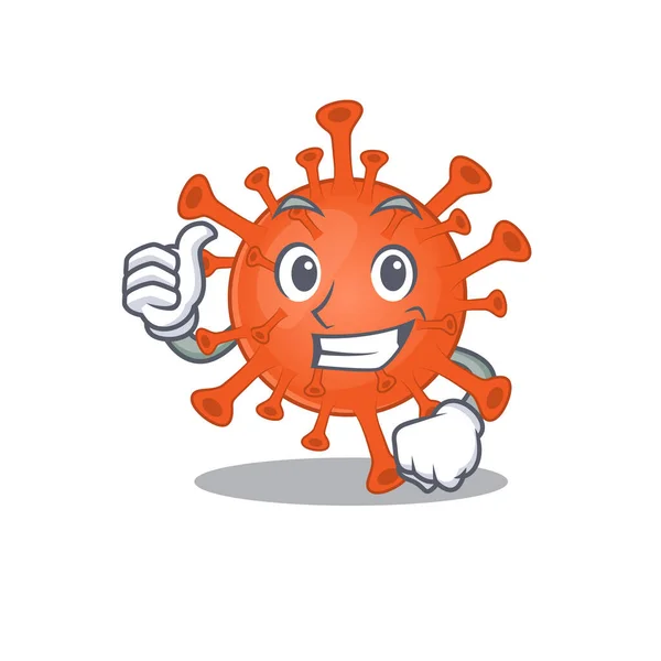Cool deadly corona virus cartoon design style making Thumbs up gesture — Stock vektor