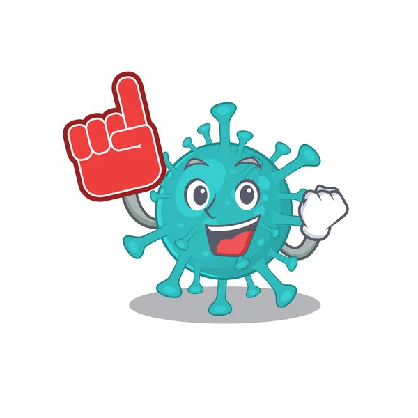 Corona zygote virus mascot cartoon style with Foam finger — Stok Vektör