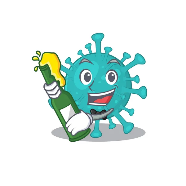 Corona zygote virus with bottle of beer mascot cartoon style — ストックベクタ