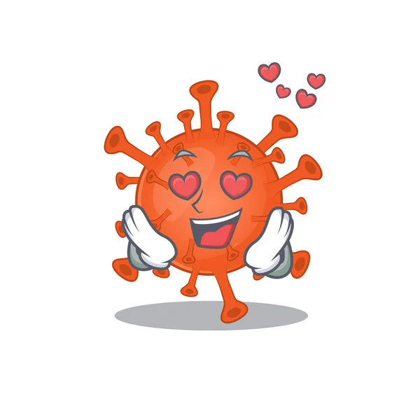Cute deadly corona virus cartoon character showing a falling in love face — Wektor stockowy