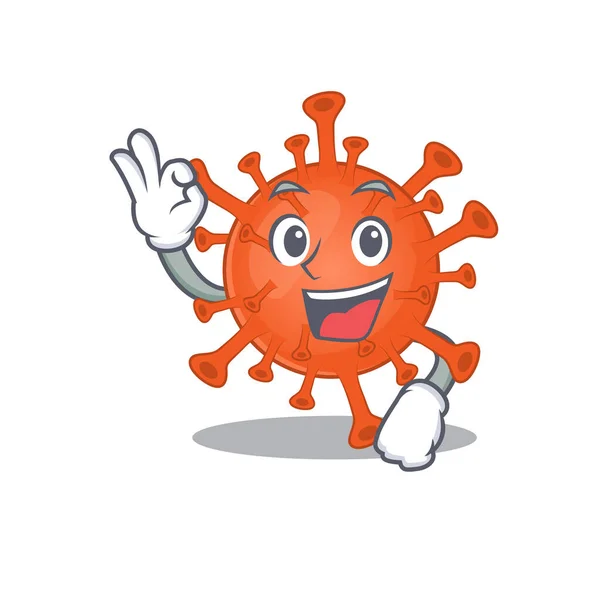 Deadly corona virus cartoon character design style making an Okay gesture — ストックベクタ
