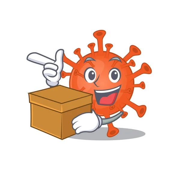 Deadly corona virus cartoon design style having a box — Stok Vektör