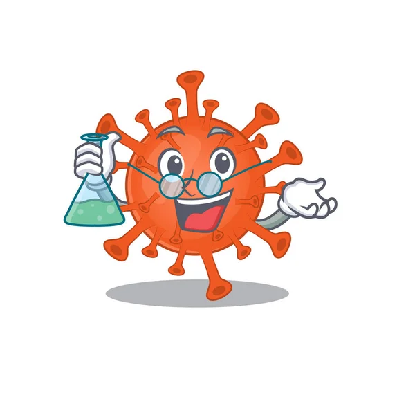 Smart Professor of deadly corona virus mascot design holding a glass tube — 스톡 벡터