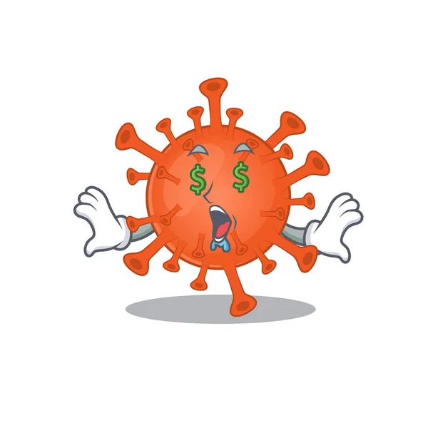 Rich deadly corona virus with Money eye mascot character style — Stock vektor