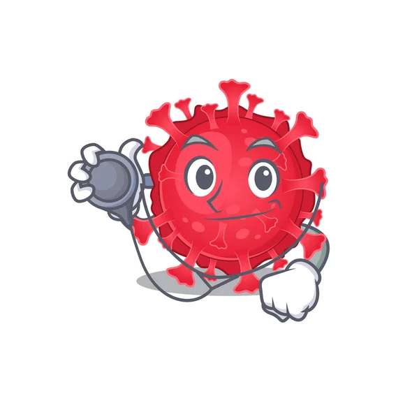 Uma substância coronavírus elegante em um personagem de desenho animado médico com ferramentas — Vetor de Stock