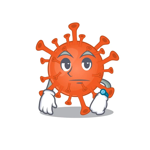Deadly corona virus on waiting gesture mascot design style — 스톡 벡터
