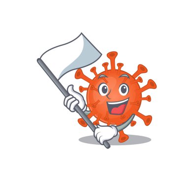 Deadly corona virus cartoon character design holding standing flag