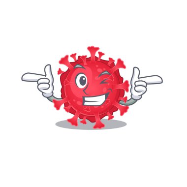 Smiley coronavirus substance cartoon design style showing wink eye