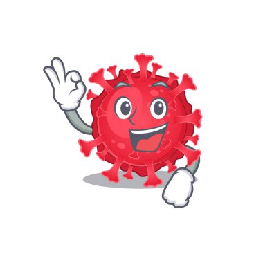 Coronavirus substance cartoon character design style making an Okay gesture