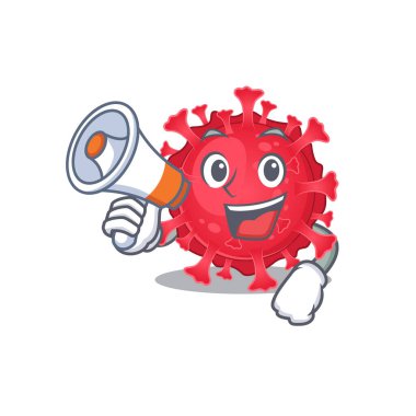 An icon of coronavirus substance holding a megaphone