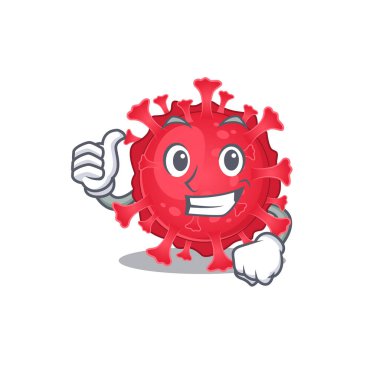 Cool coronavirus substance cartoon design style making Thumbs up gesture