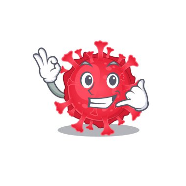 Coronavirus substance mascot cartoon design showing Call me gesture