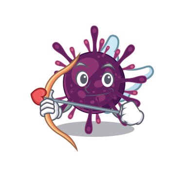Coronavirus böbrek yetmezliğinin romantik bir resmi. Oklu ve kanatlı Cupid çizgi film karakteri.