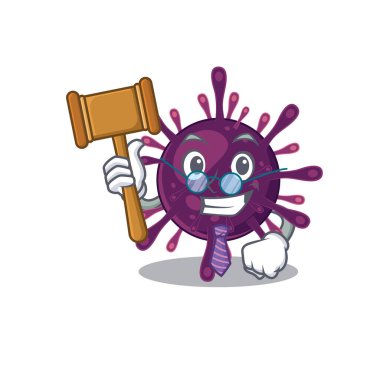 Karizmatik Yargıç Coronavirus böbrek yetmezliği çizgi film karakteri tasarımı şirin gözlükler takıyor.
