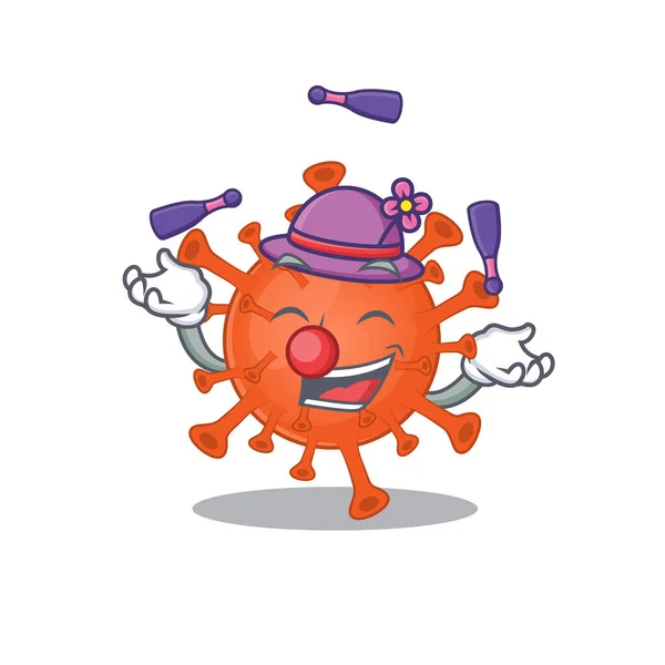 A sweet deadly corona virus mascot cartoon style playing Juggling — Stock vektor
