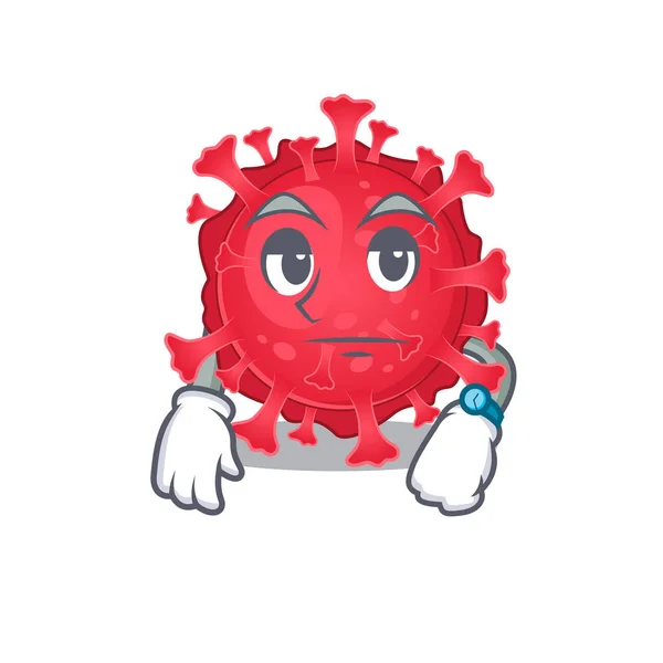 Coronavirus substance on waiting gesture mascot design style — Διανυσματικό Αρχείο