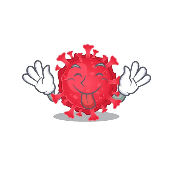 Funny face coronavirus substance mascot design style with tongue out — Stock vektor