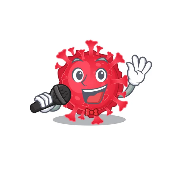 Cute coronavirus substance sings a song with a microphone — 스톡 벡터