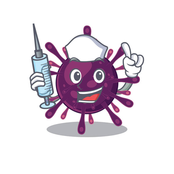 Friendly nurse of coronavirus kidney failure mascot design holding syringe