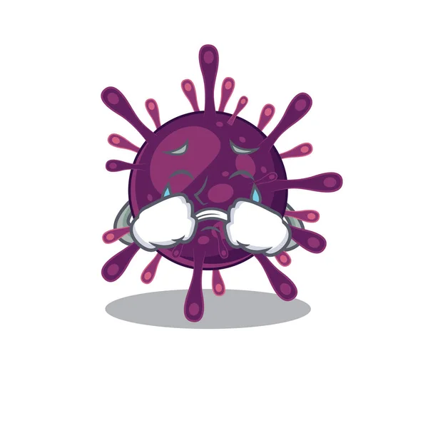 울고 있는 코로나 바이러스 신부전 만화 마스코트 디자인 스타일 — 스톡 벡터