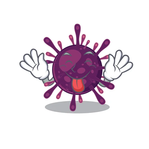 Roligt ansikte coronavirus njursvikt maskot design stil med tungan ut — Stock vektor
